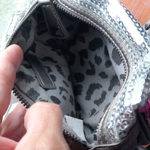 Betsey Johnson Silver and Pink sequined  purse 12 h by 10 w - Picture 9 of 9